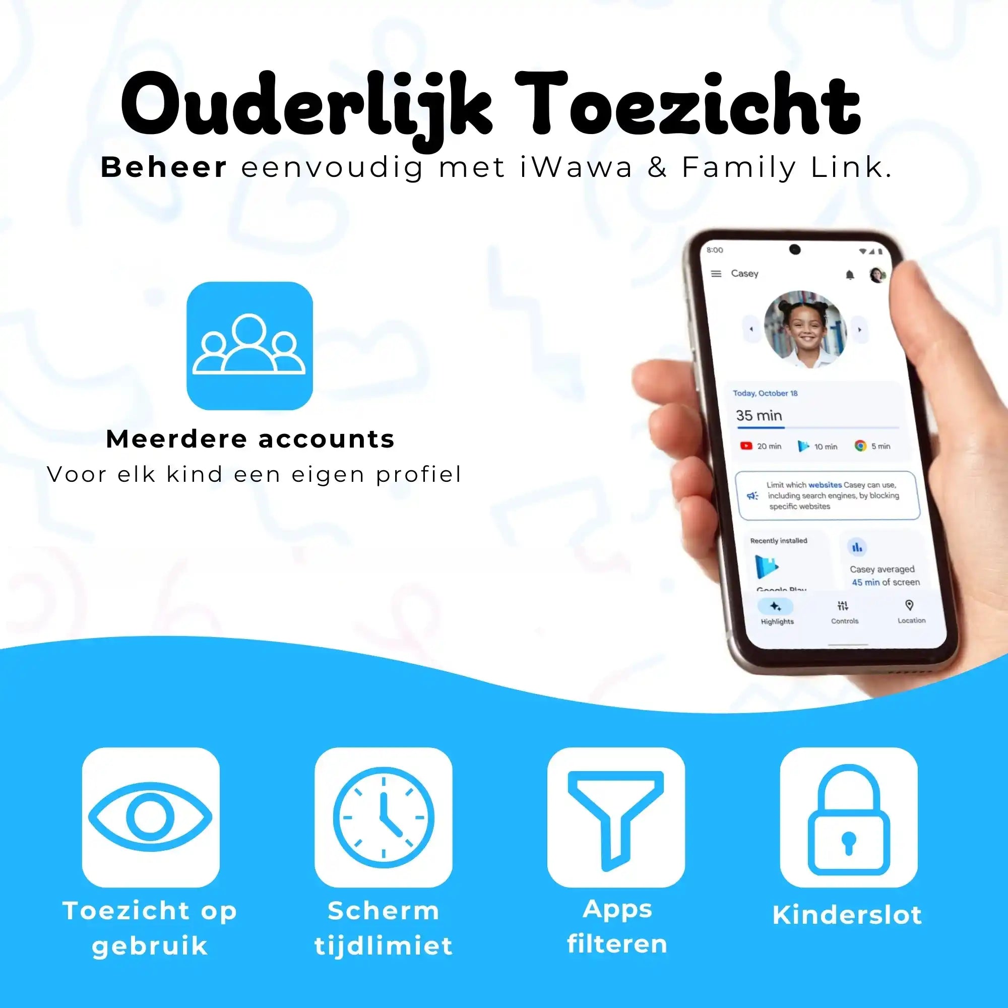 Bosstony kids tablet lichtblauw ouderlijk toezicht schermlimiet appfilter kinderslot