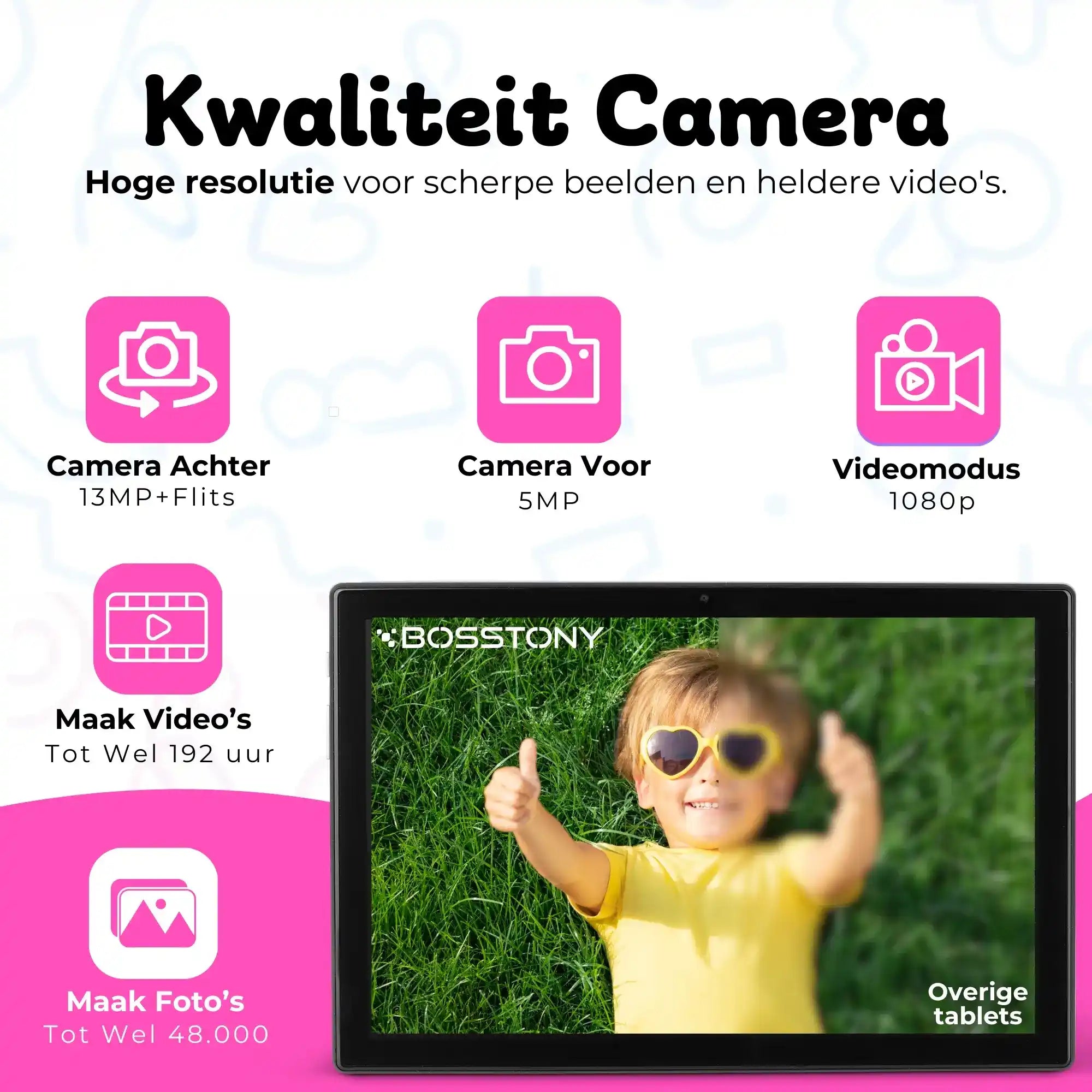Bosstony kids tablet neonroze handleiding oordopjes 2 screenprotectors usbc lader