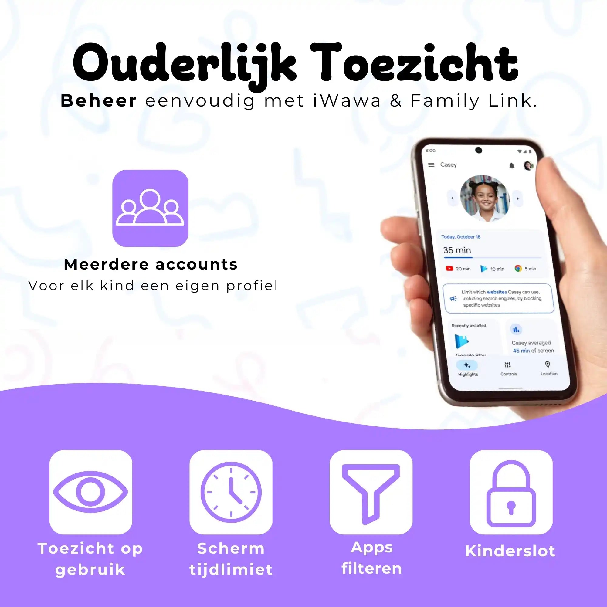 Bosstony kids tablet paars ouderlijk toezicht schermlimiet appfilter kinderslot