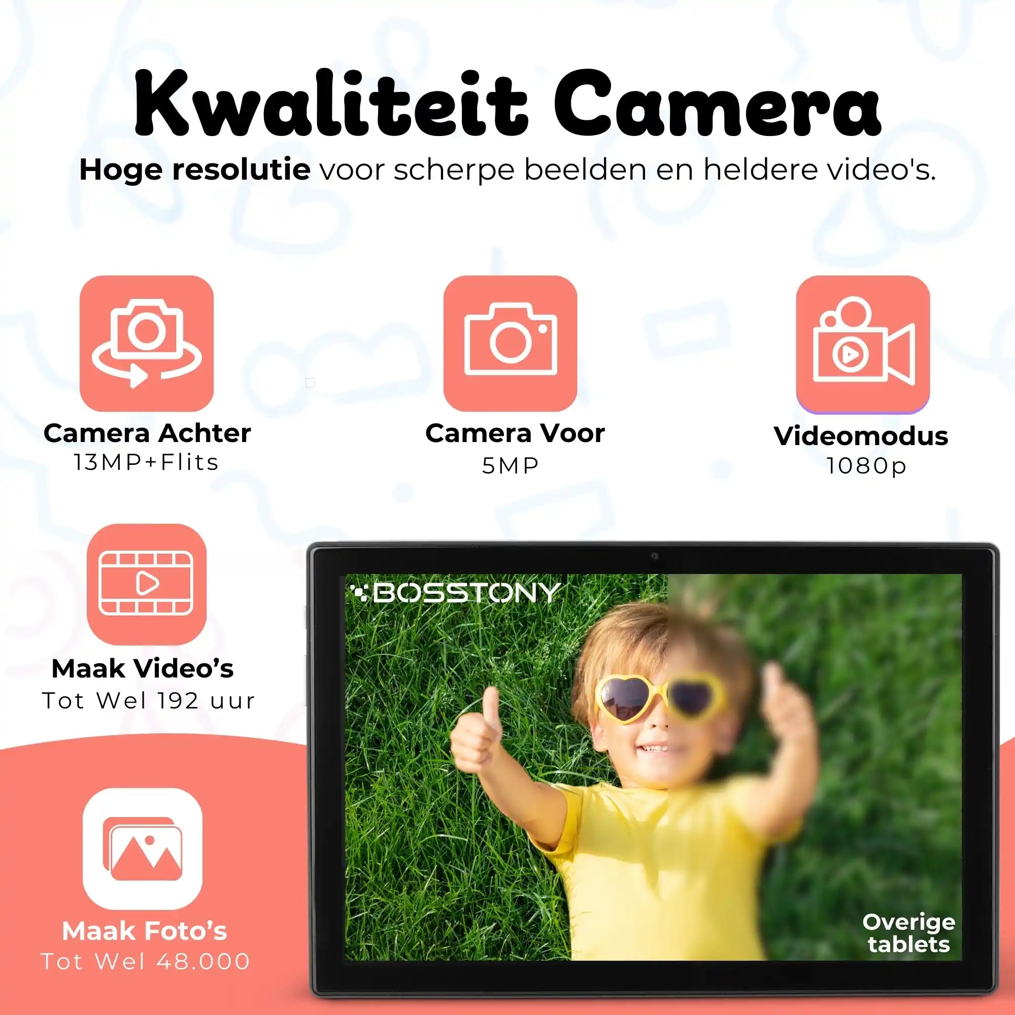 Bosstony kids tablet zalmroze handleiding oordopjes 2 screenprotectors usbc lader
