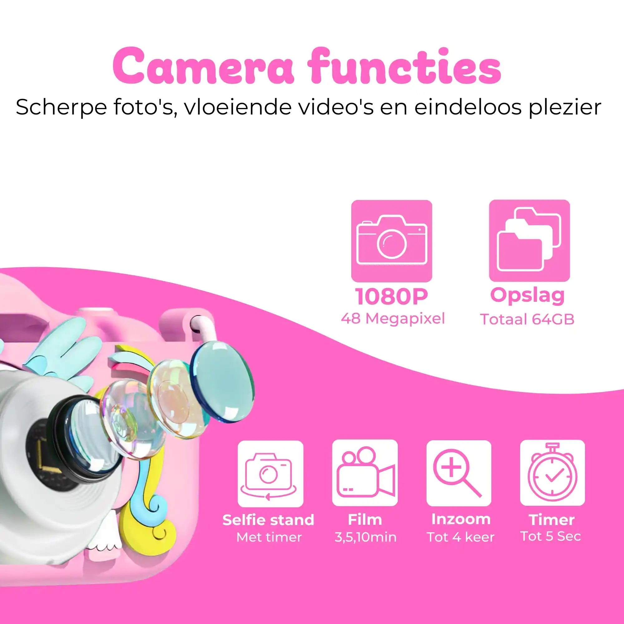 roze kindercamera van Bosstony met 48mp en 64gb, een geweldig cadeau voor jonge fotografen