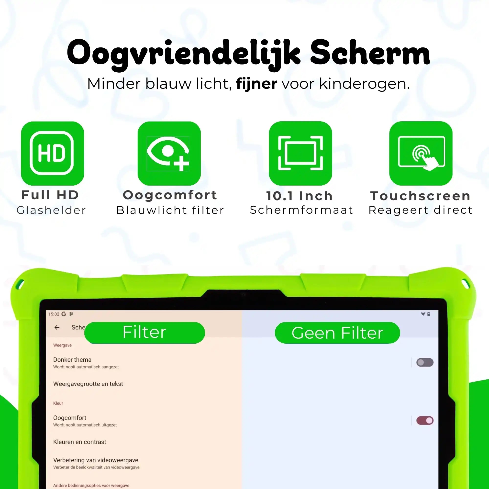 Bosstony kids tablet groen 10-inch fullhd oogvriendelijk scherm blauwlichtfilter