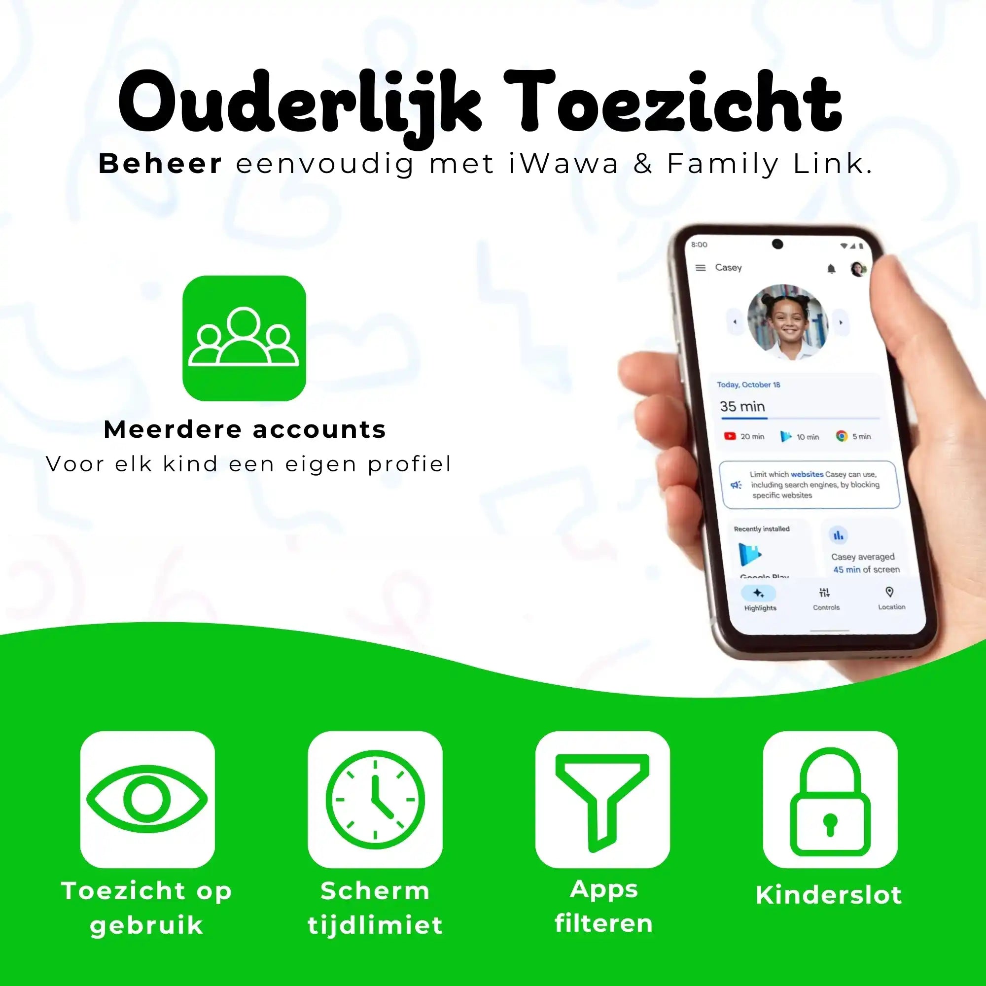 Bosstony kids tablet groen ouderlijk toezicht schermlimiet appfilter kinderslot
