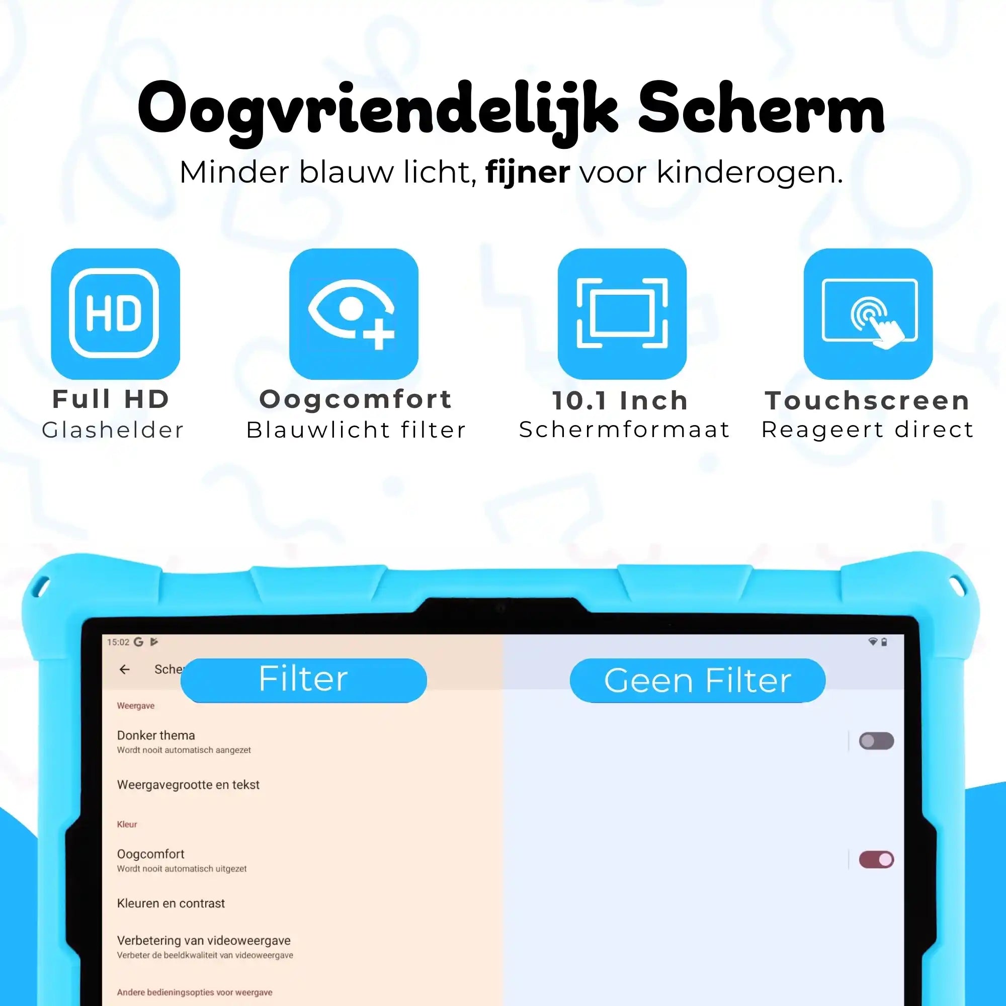 Bosstony kids tablet lichtblauw 10-inch fullhd oogvriendelijk scherm blauwlichtfilter