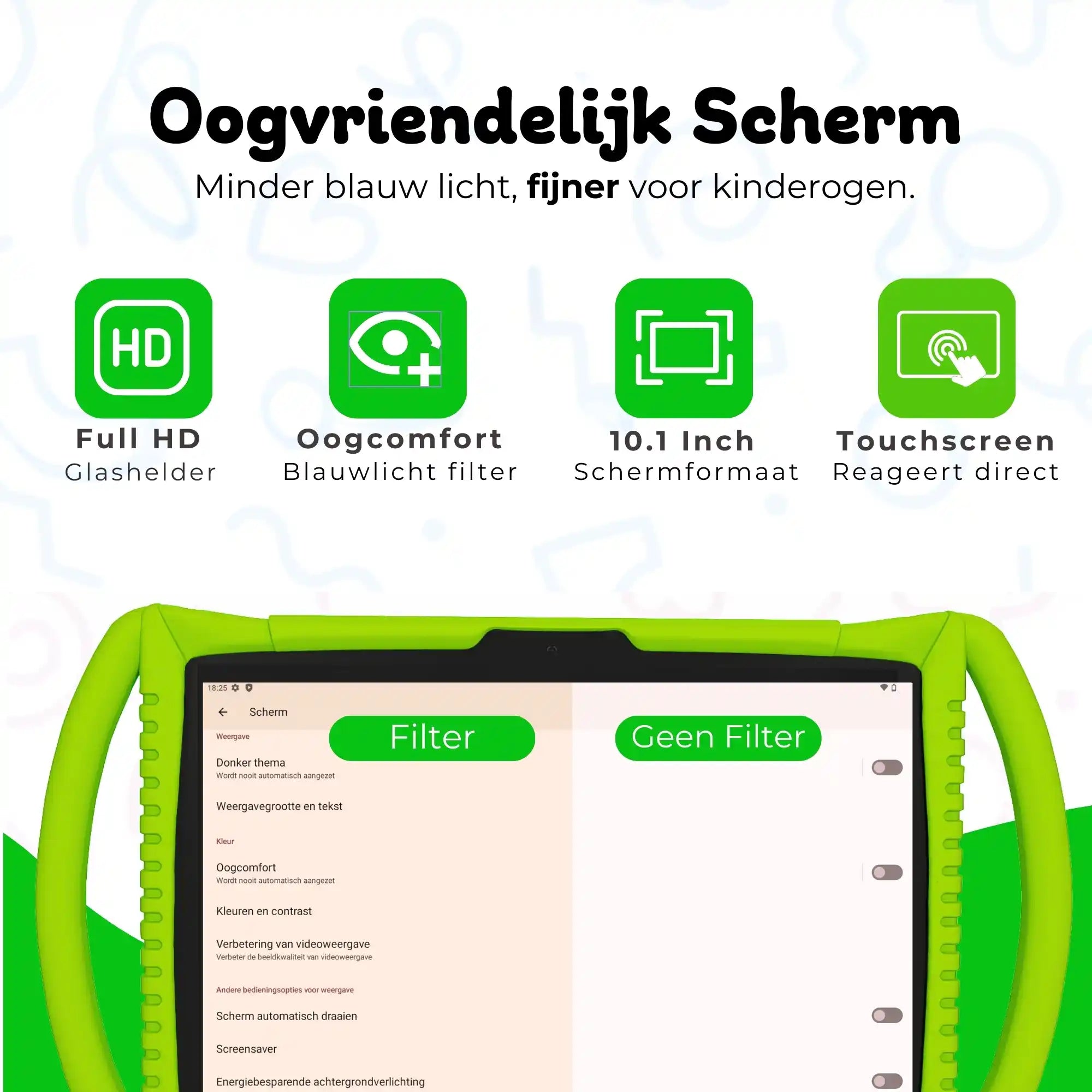 Bosstony kids tablet lichtgroen 10-inch fullhd oogvriendelijk scherm blauwlichtfilter