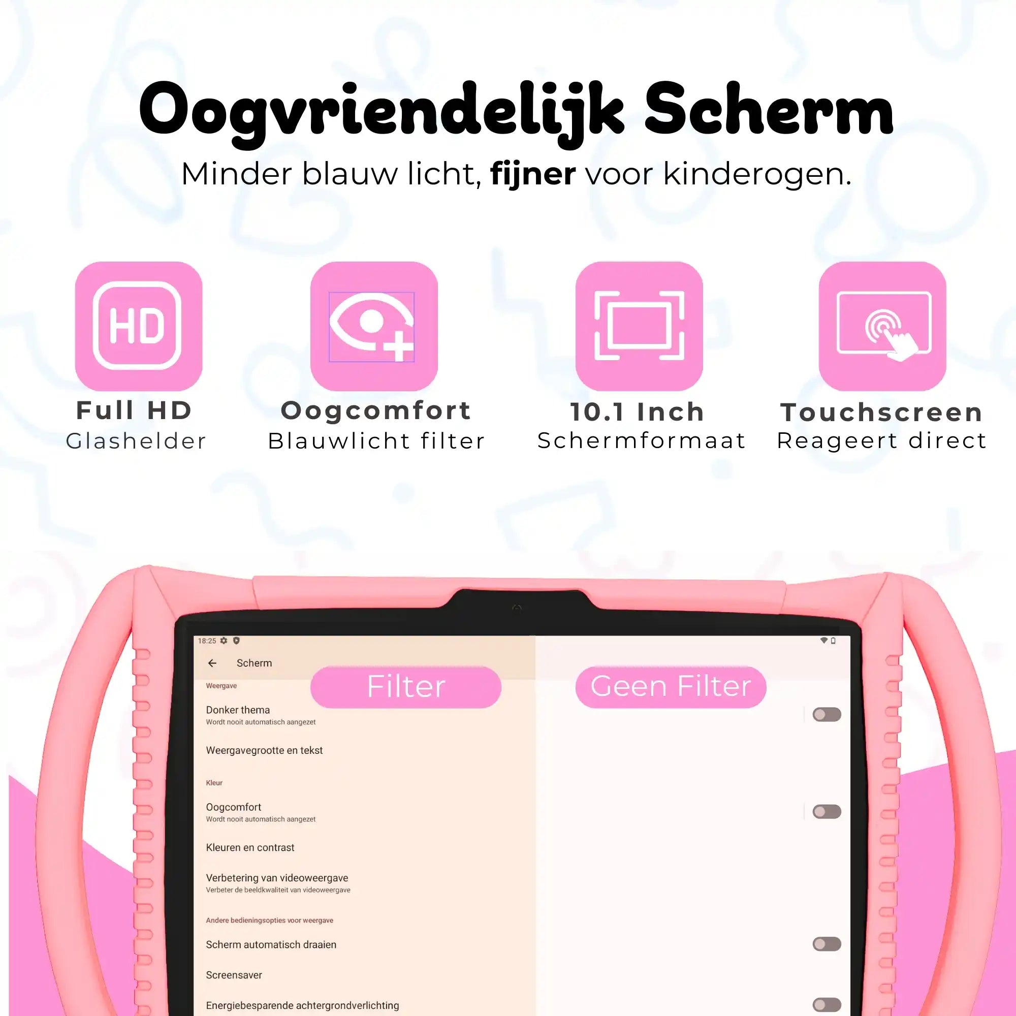 Bosstony kids tablet lichtroze 10-inch fullhd oogvriendelijk scherm blauwlichtfilter