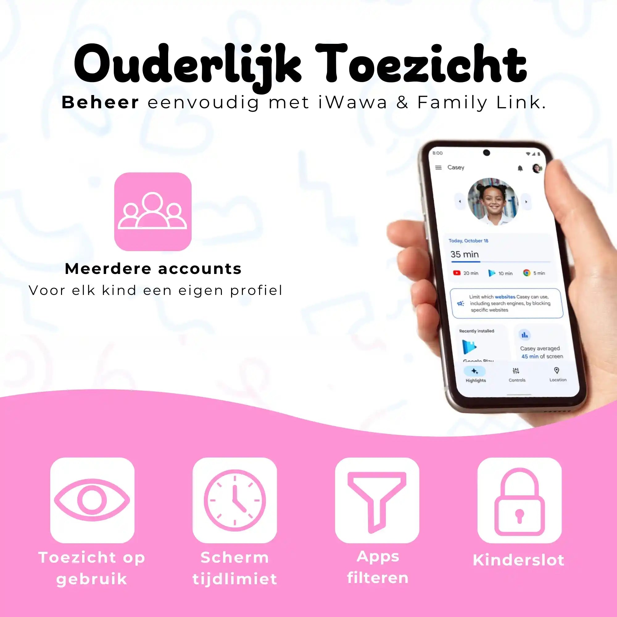 Bosstony kids tablet lichtroze ouderlijk toezicht schermlimiet appfilter kinderslot