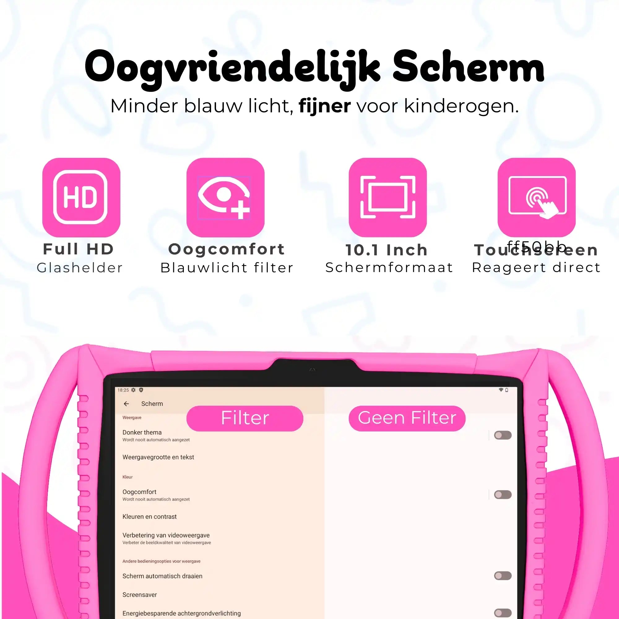 Bosstony kids tablet neonroze 10-inch fullhd oogvriendelijk scherm blauwlichtfilter