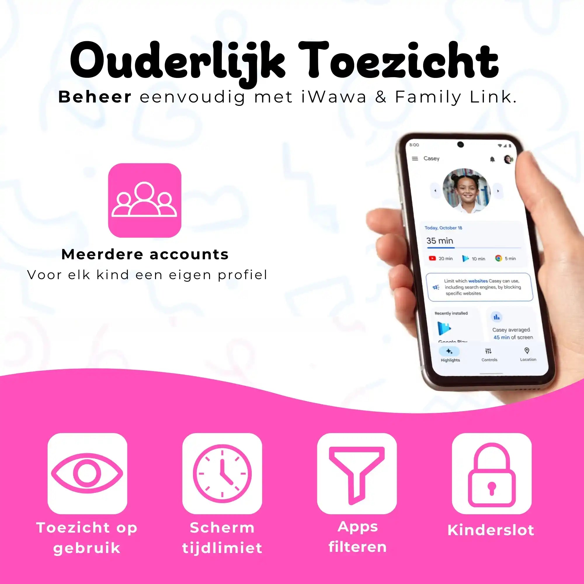 Bosstony kids tablet neonroze ouderlijk toezicht schermlimiet appfilter kinderslot
