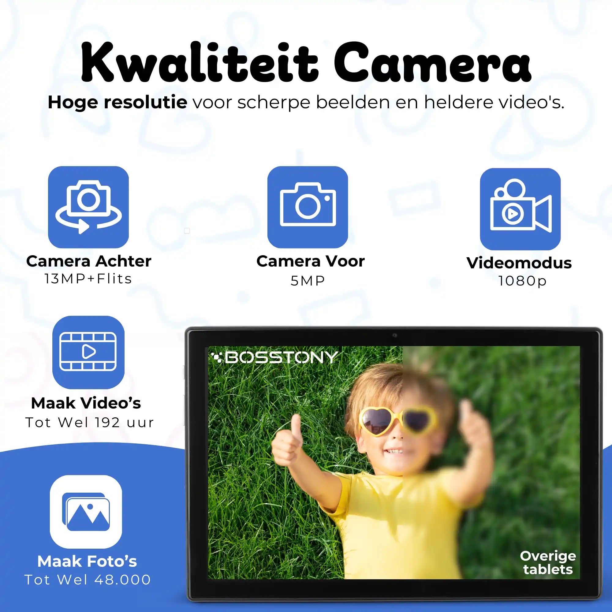 Bosstony kids tablet obsidiaan blauw fidget camera 13mp 1080p fullhd videos