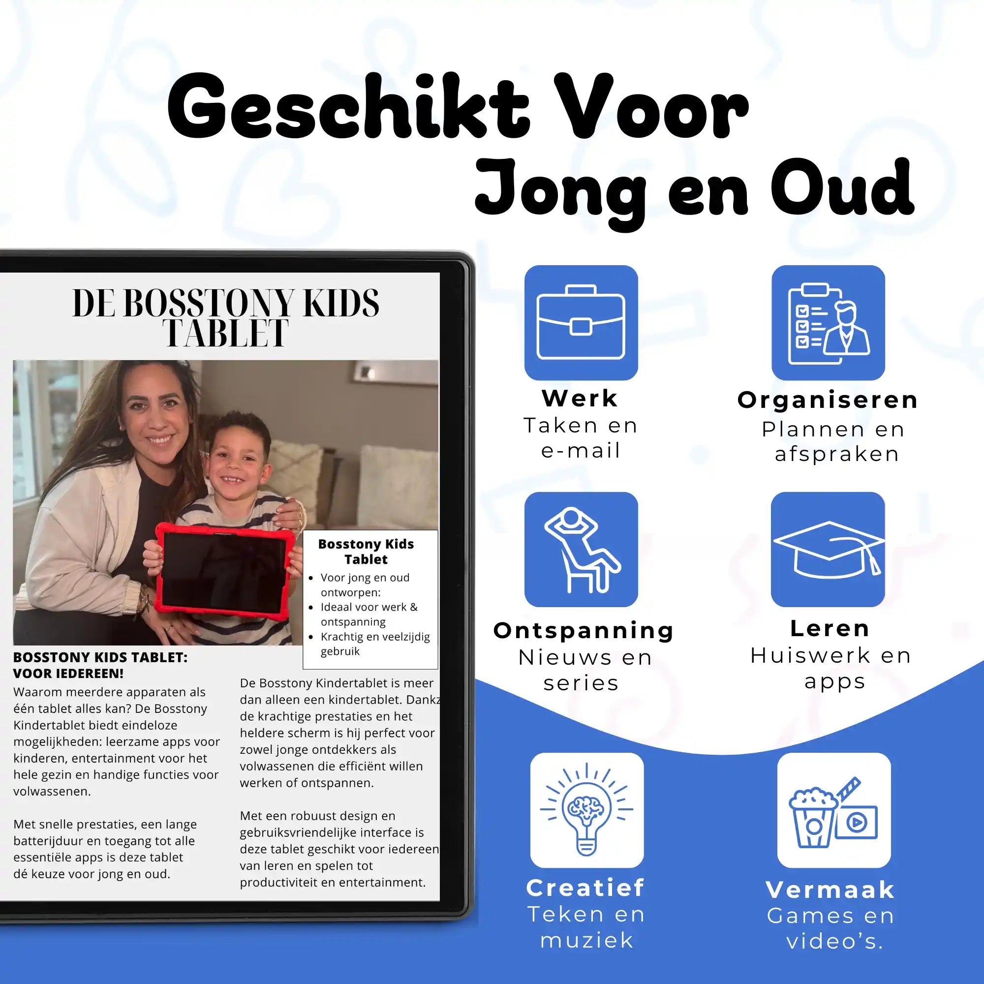 Bosstony kids tablet obsidiaan blauw fidget geschikt jong oud werk leren vermaak