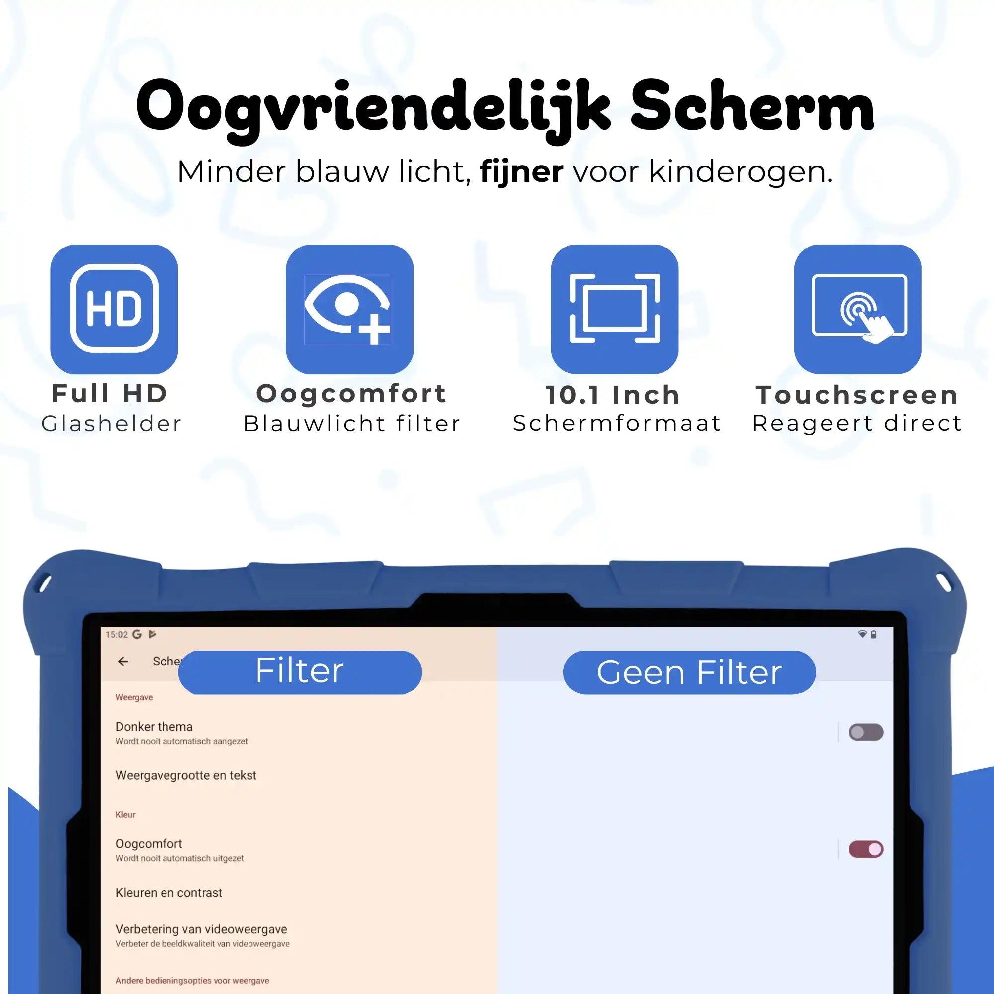 Bosstony kids tablet obsidiaan blauw fidget 10-inch fullhd oogvriendelijk scherm blauwlichtfilter