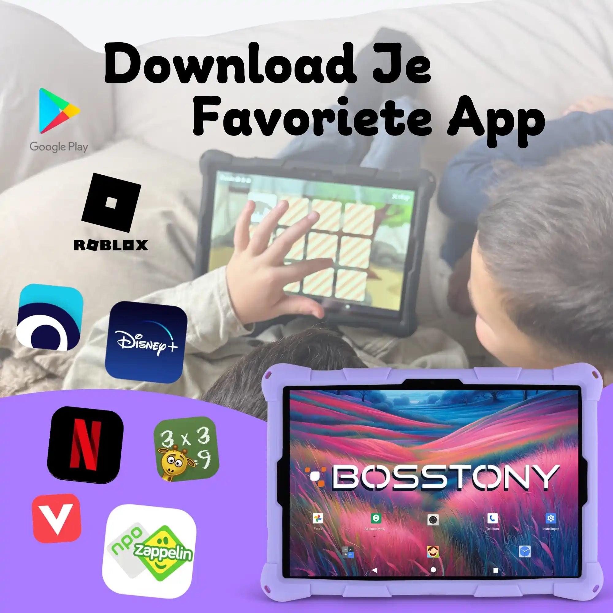 Bosstony kids tablet paars fidget download apps npo disney roblox videoland