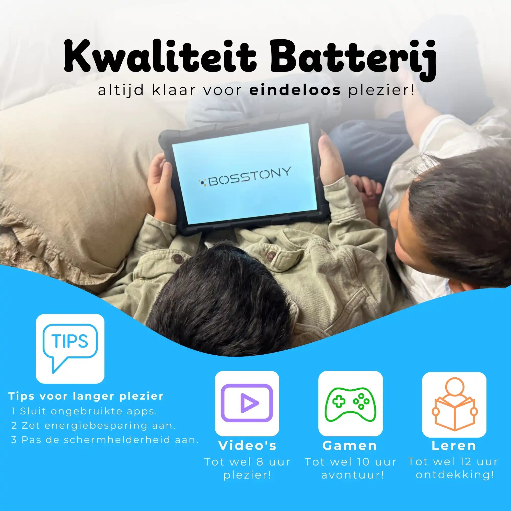 Bosstony kids tablet regenboog kwaliteit batterij videos gamen ontdekken