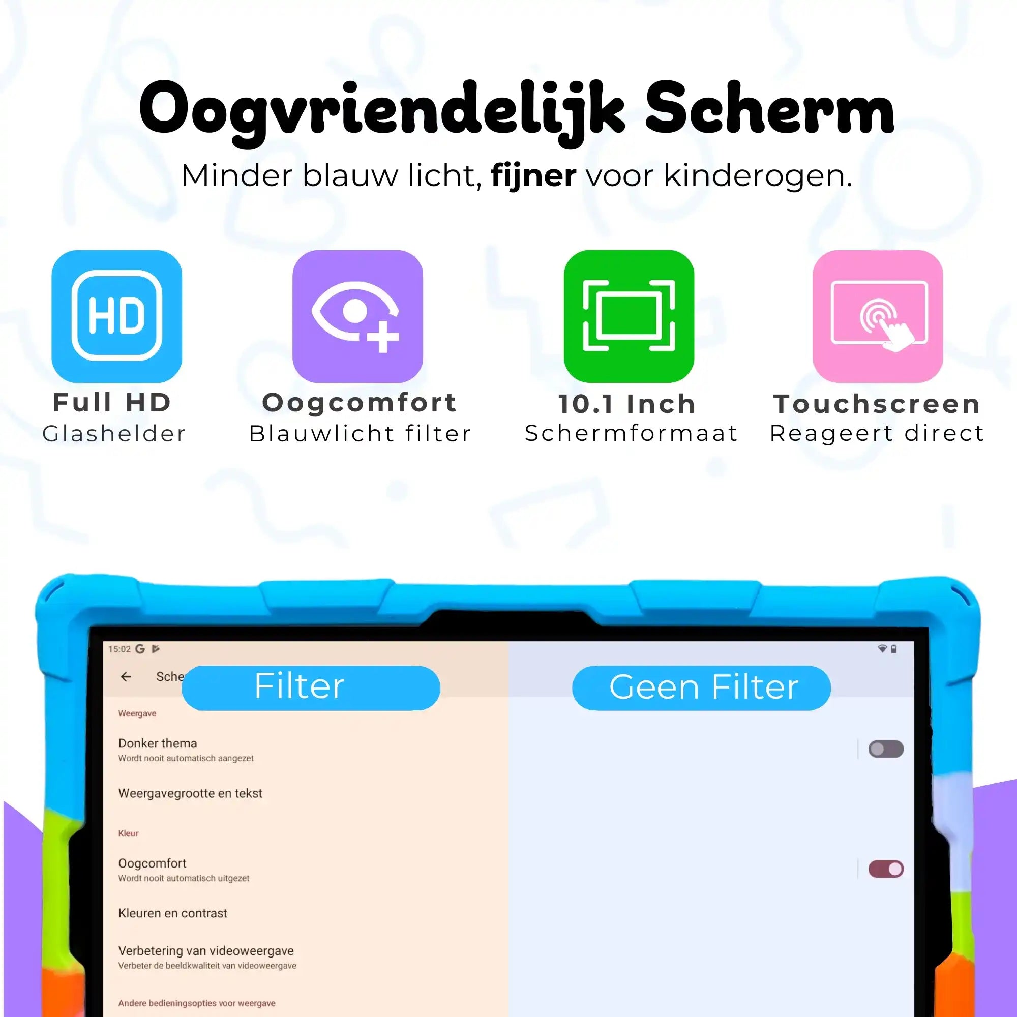 Bosstony kids tablet regenboog 10-inch fullhd oogvriendelijk scherm blauwlichtfilter