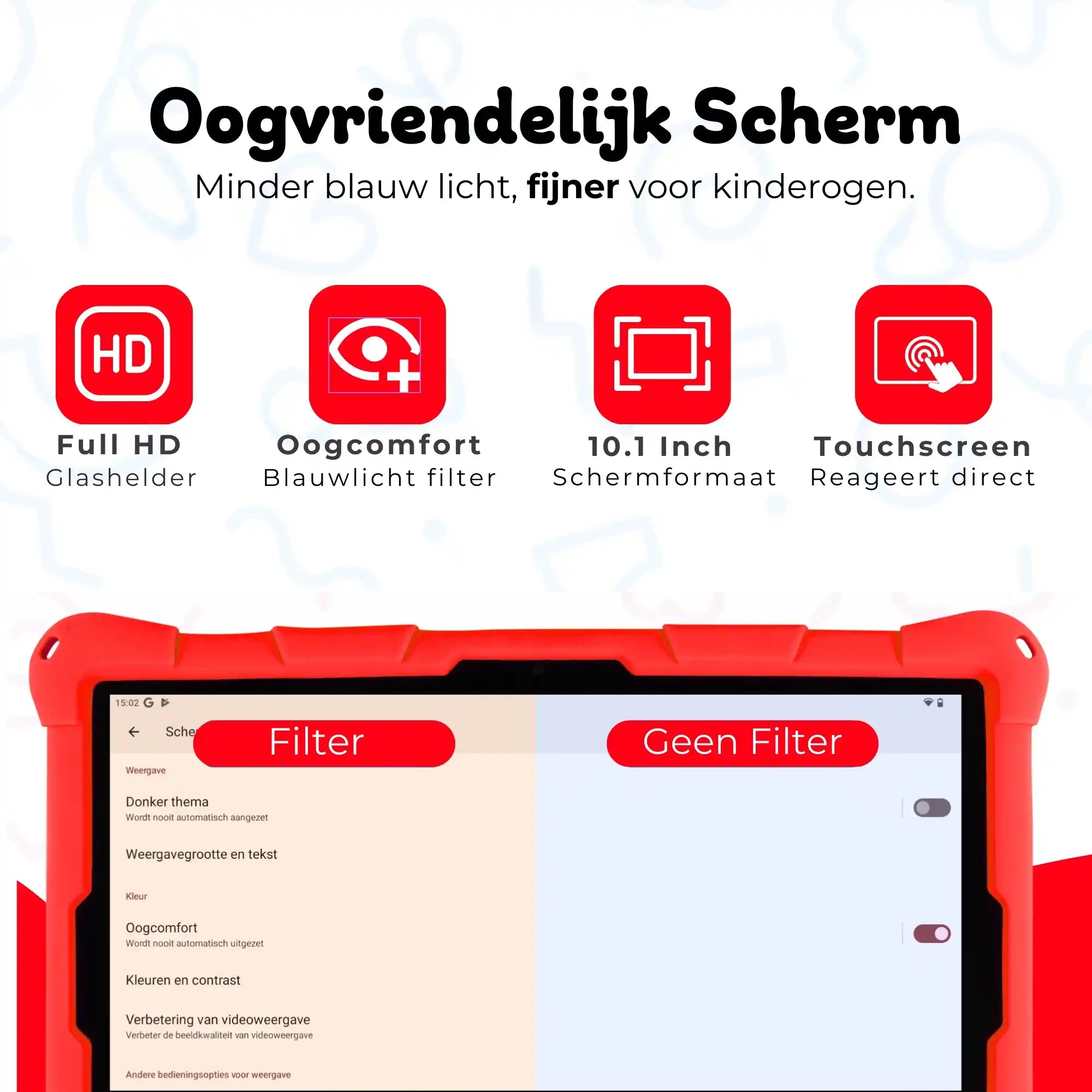 Bosstony kids tablet rood 10-inch fullhd oogvriendelijk scherm blauwlichtfilter
