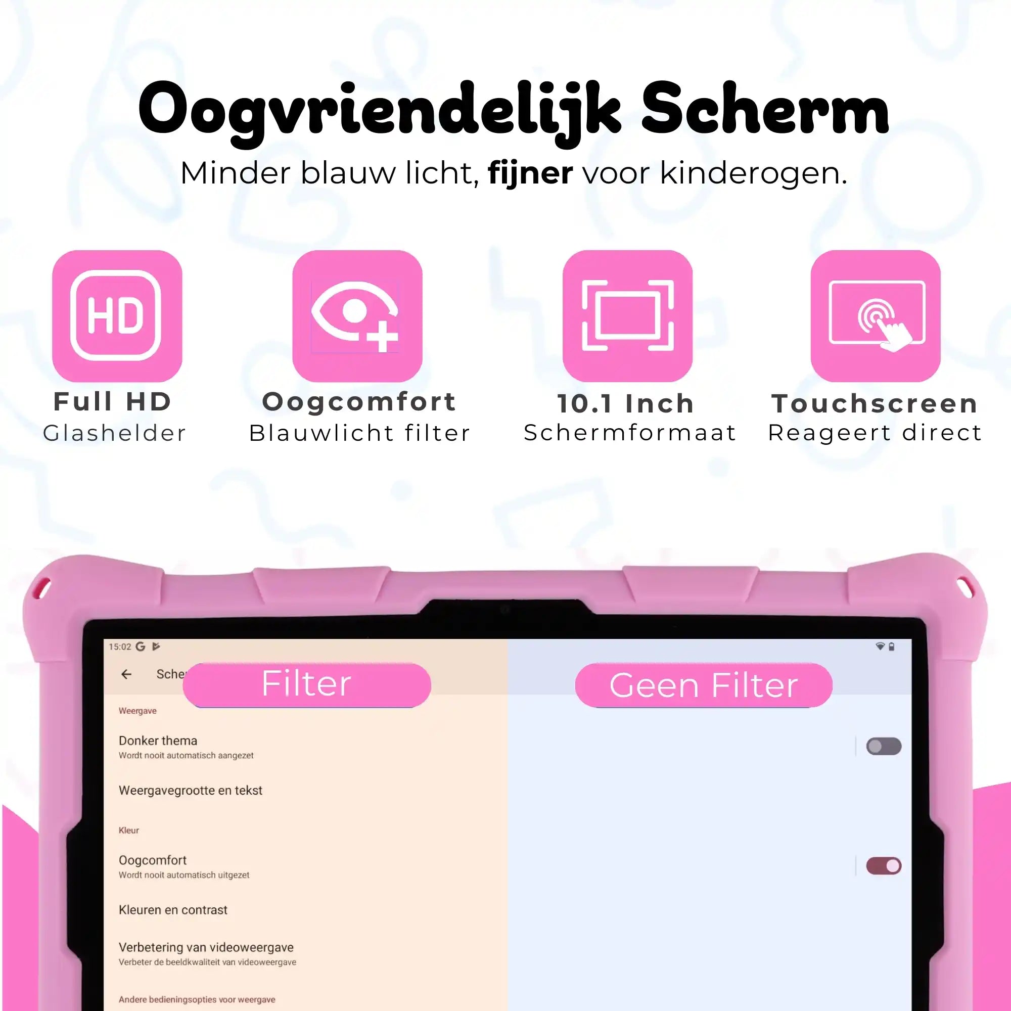 Bosstony kids tablet roze 10-inch fullhd oogvriendelijk scherm blauwlichtfilter