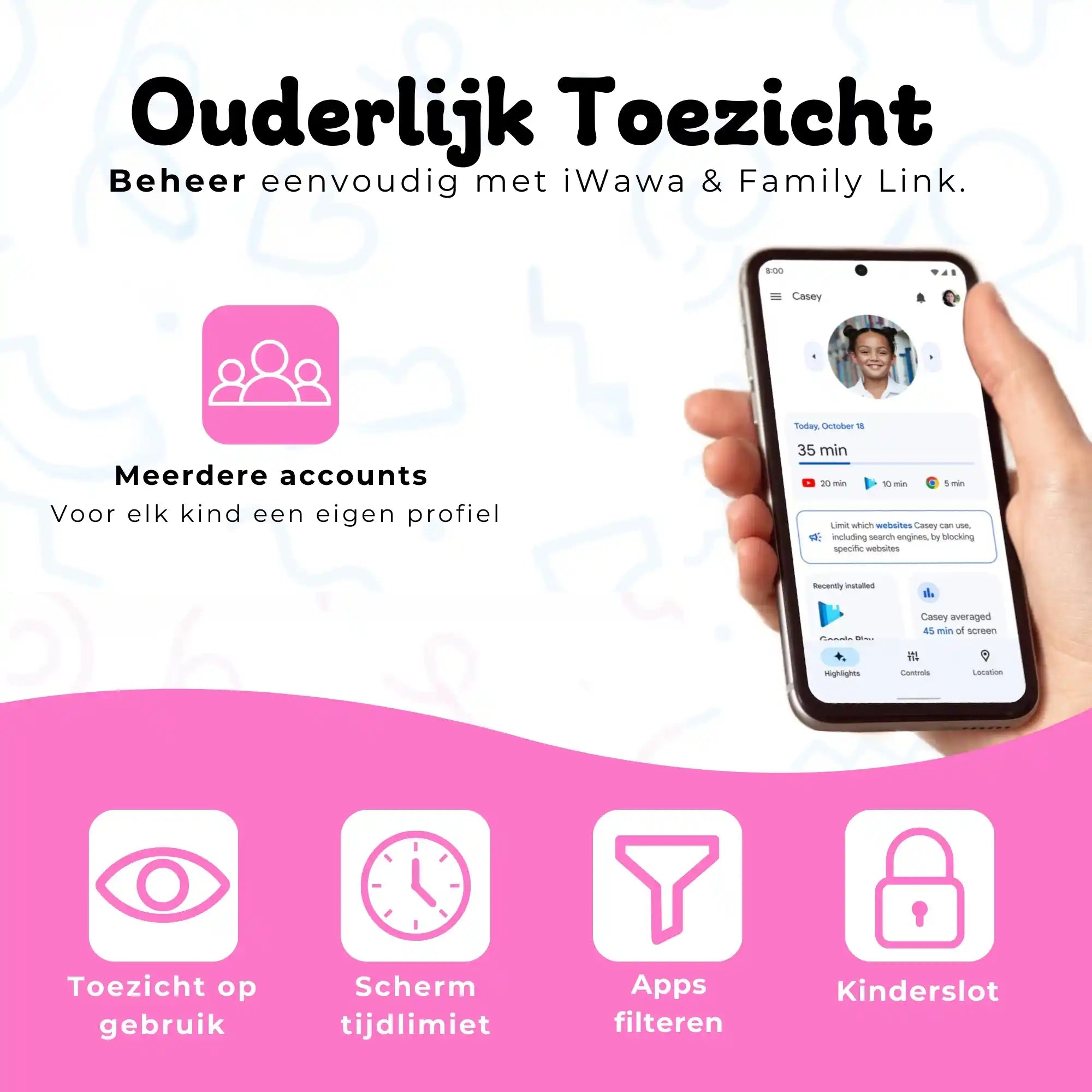 Bosstony kids tablet roze ouderlijk toezicht schermlimiet appfilter kinderslot