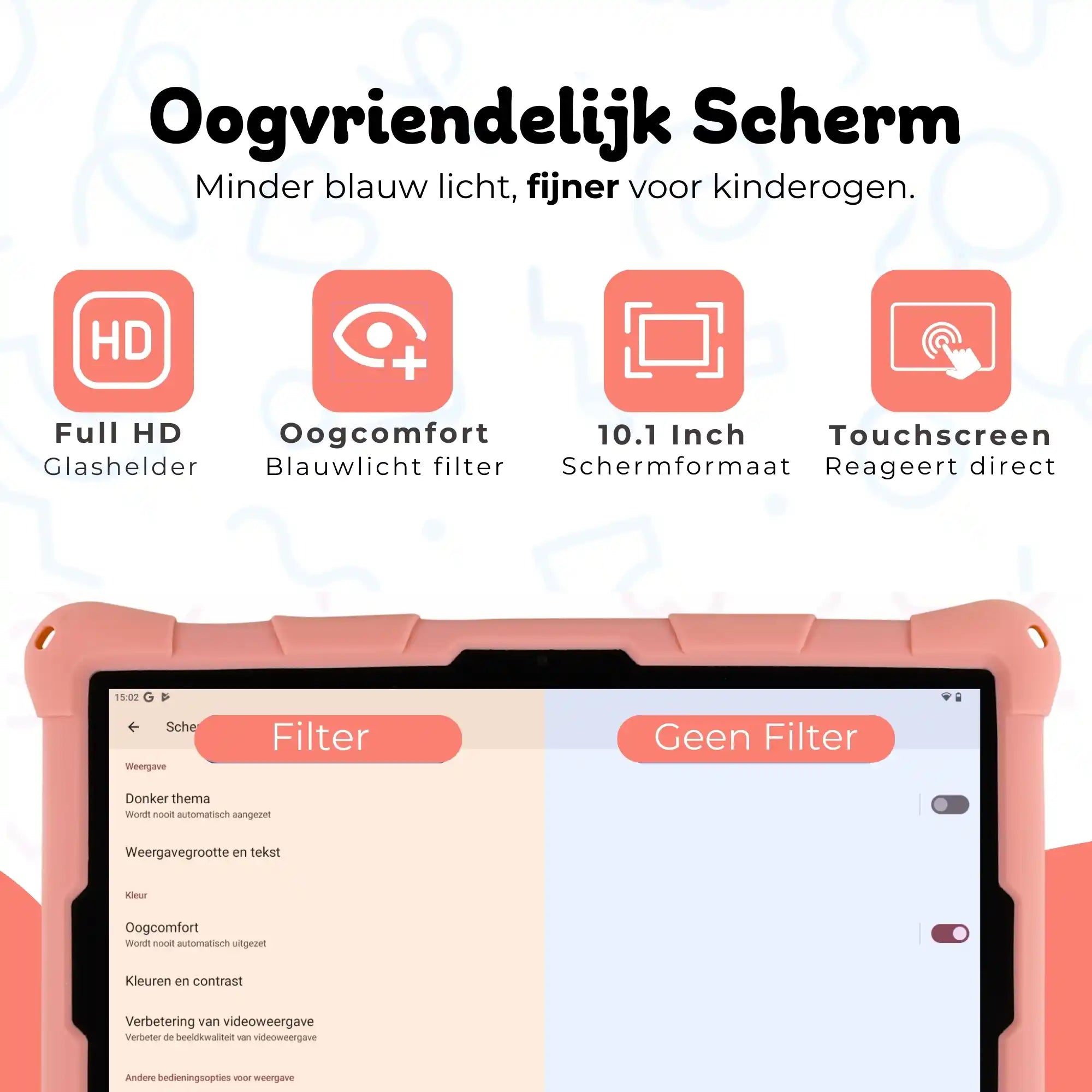 Bosstony kids tablet zalmroze 10-inch fullhd oogvriendelijk scherm blauwlichtfilter