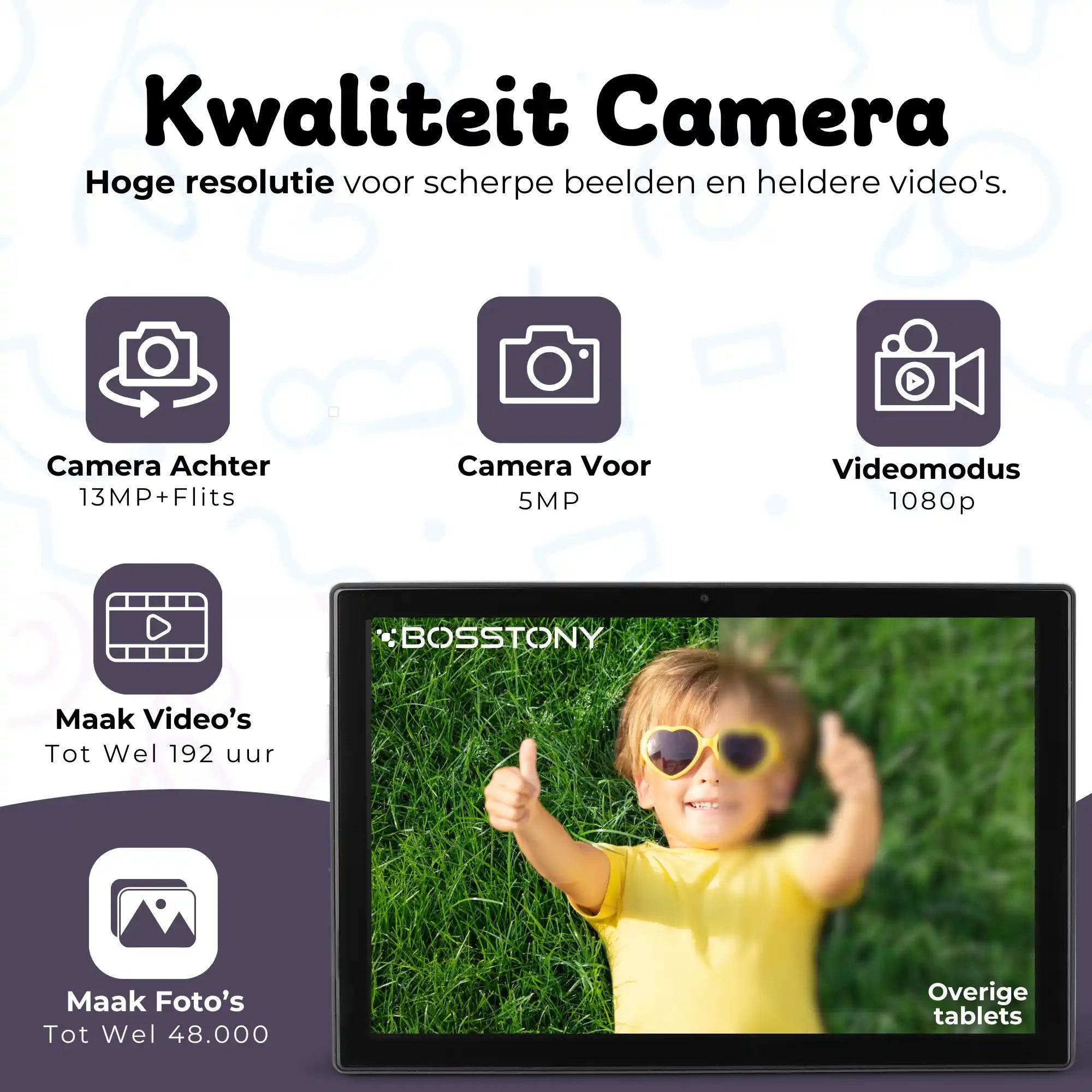 Bosstony kids tablet zwart fidget camera 13mp 1080p fullhd videos