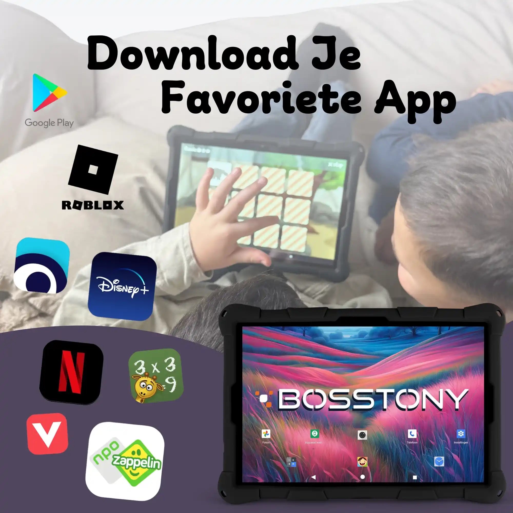 Bosstony kids tablet zwart fidget download apps npo disney roblox videoland