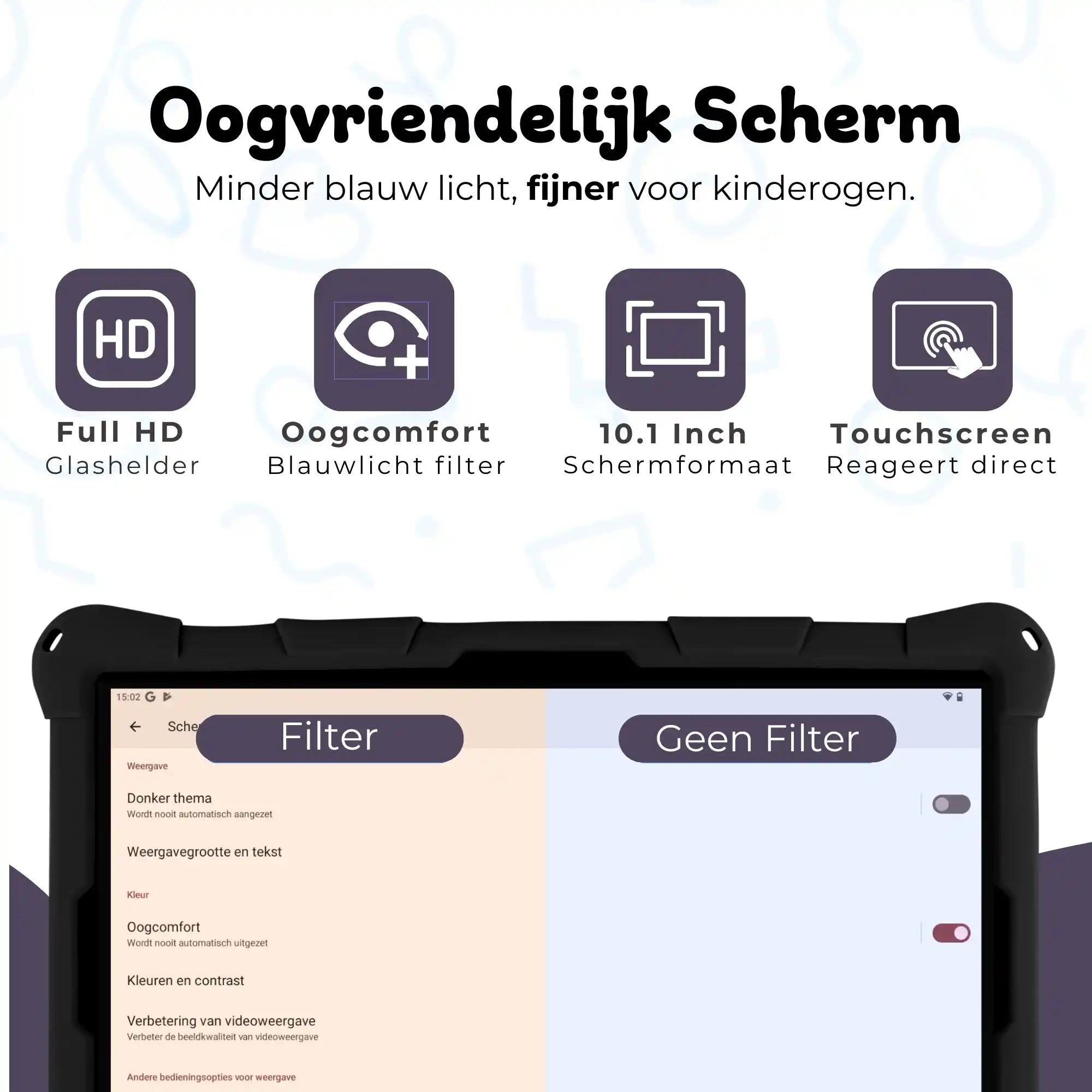 Bosstony kids tablet zwart fidget 10-inch fullhd oogvriendelijk scherm blauwlichtfilter
