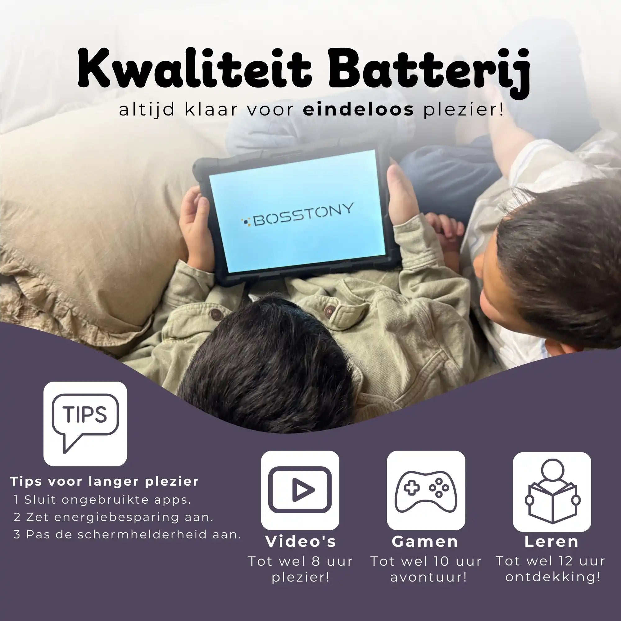 Bosstony kids tablet zwart kwaliteit batterij videos gamen ontdekken