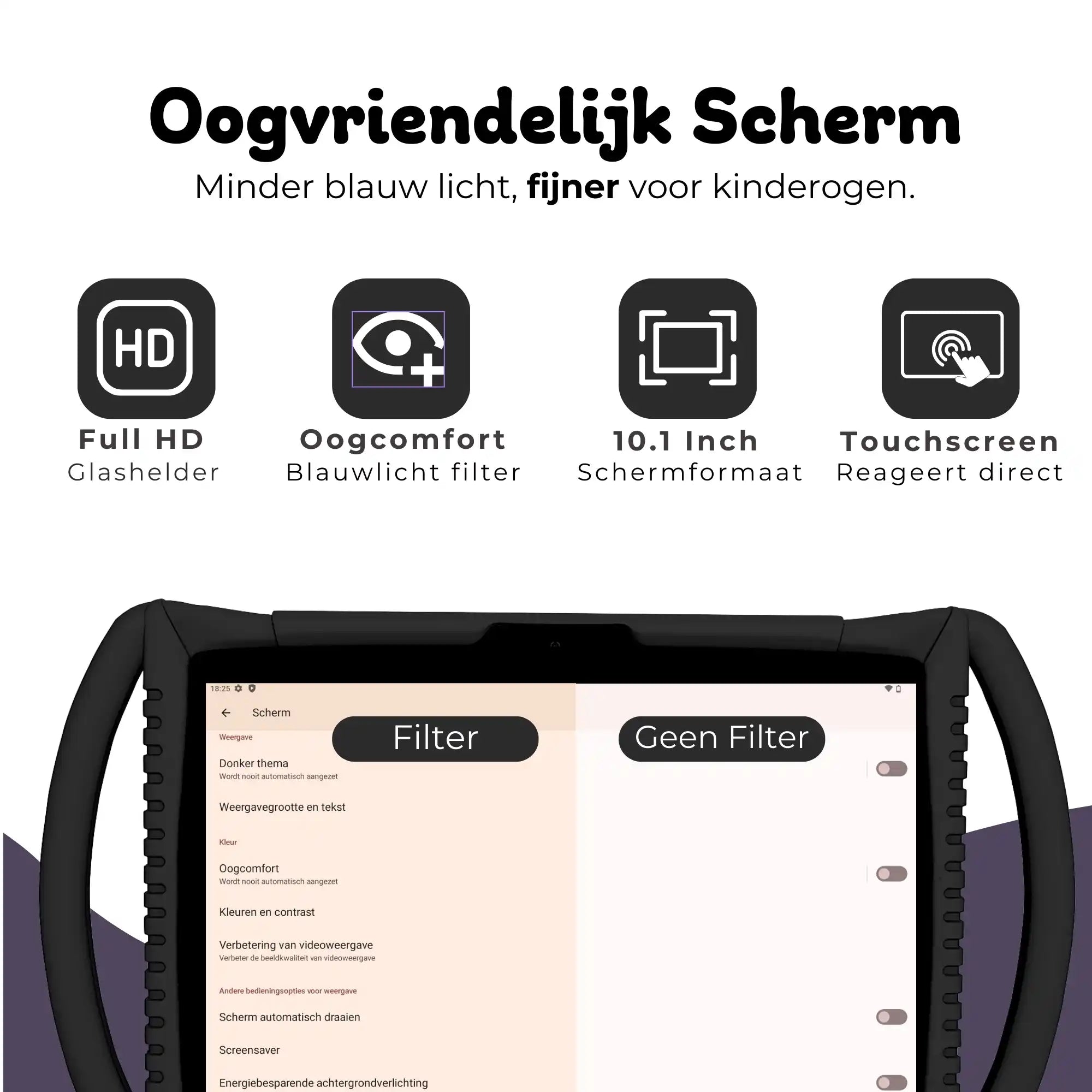 Bosstony kids tablet zwart met hendel 10-inch fullhd oogvriendelijk scherm blauwlichtfilter