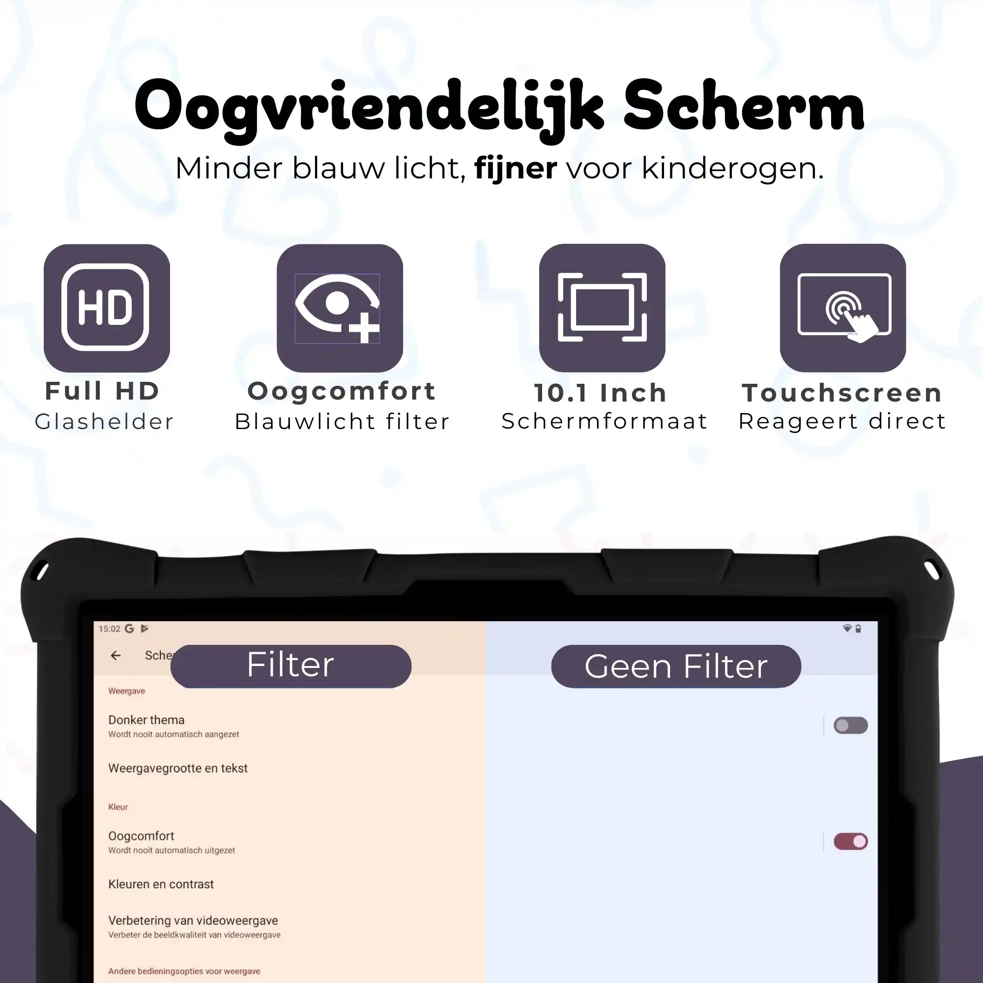 Bosstony kids tablet zwart 10-inch fullhd oogvriendelijk scherm blauwlichtfilter