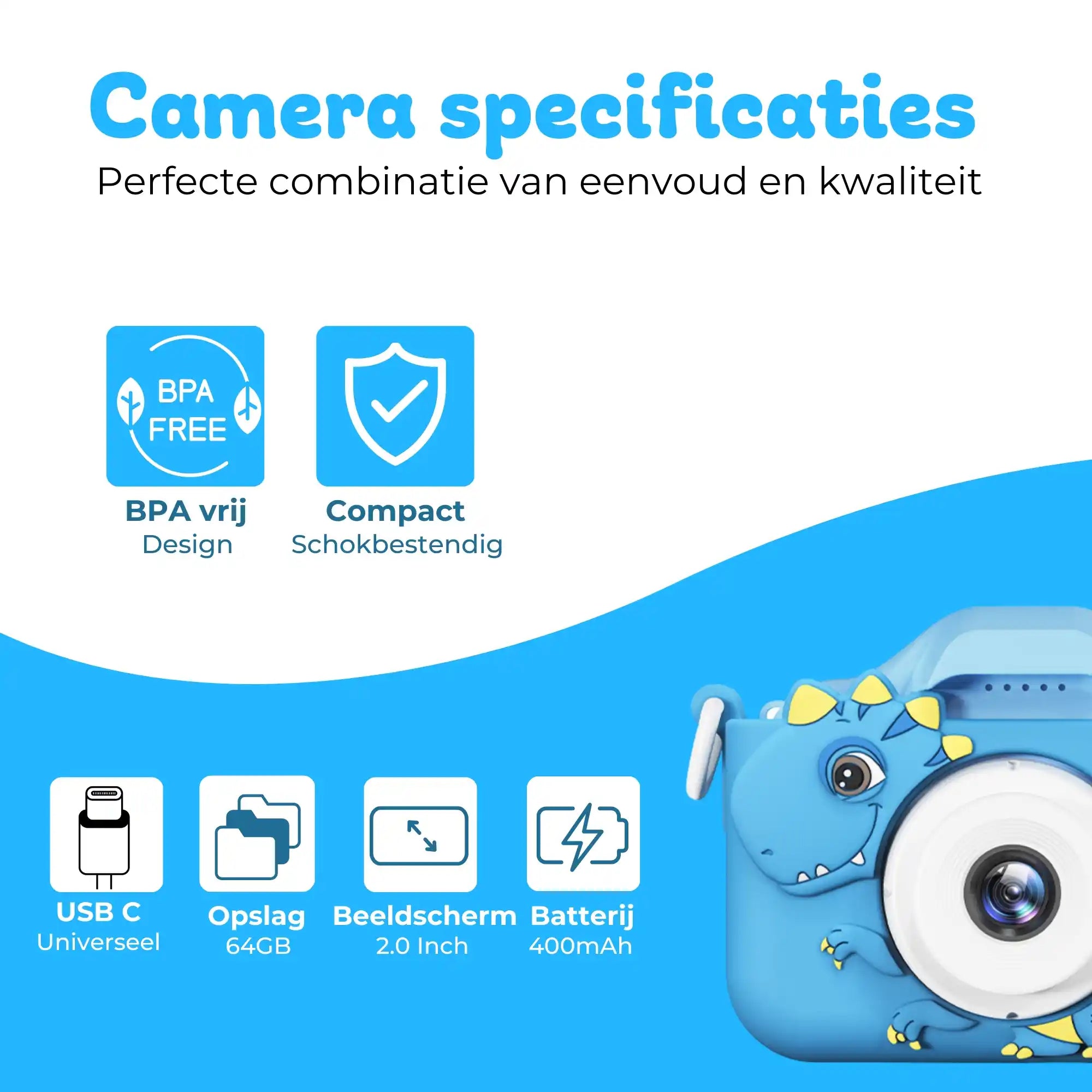 blauwe fototoestel voor kinderen met 48mp en selfie-modus voor creatieve foto's en selfies