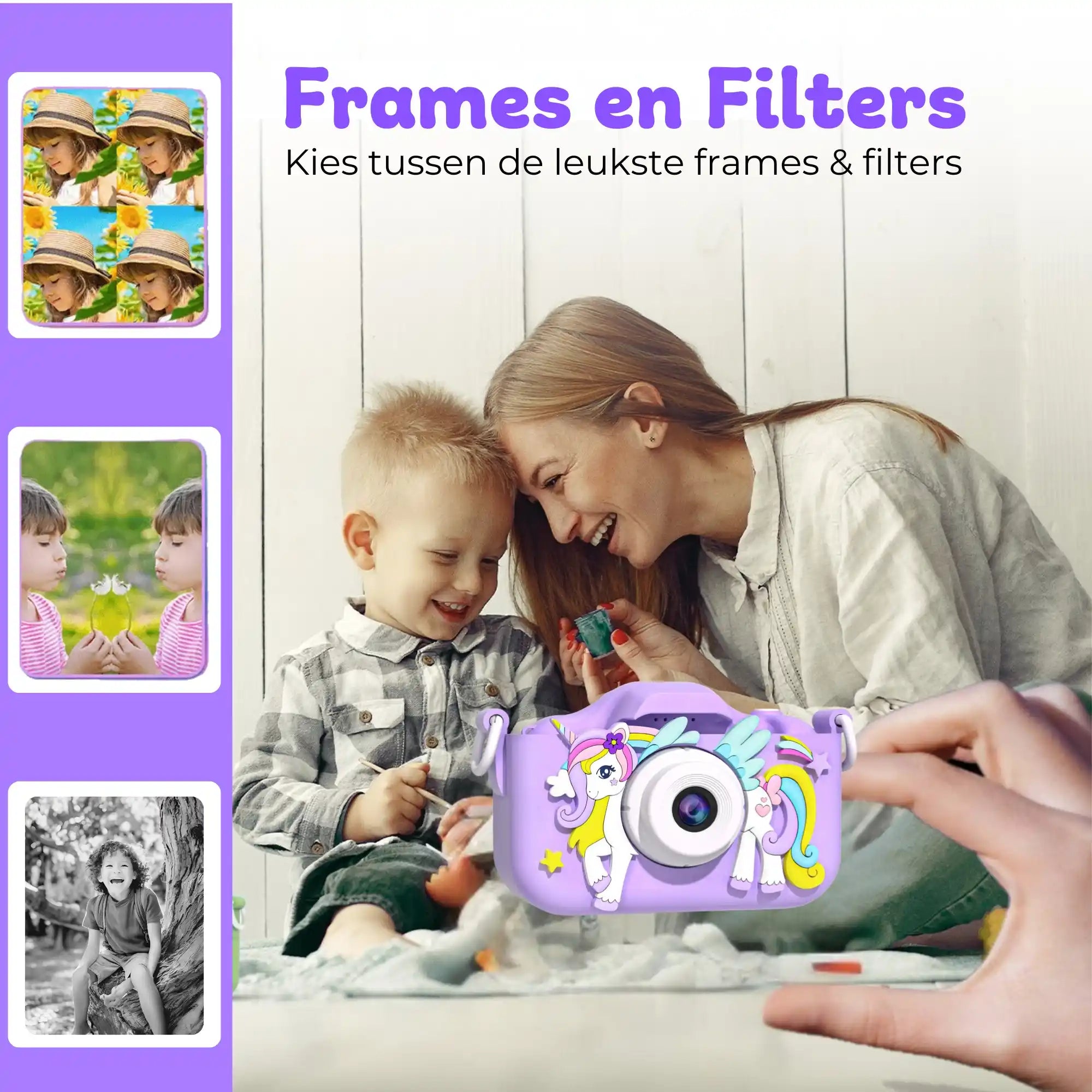 Bosstony paarse kindercamera, veilig en eenvoudig te gebruiken voor kinderen vanaf 3 jaar