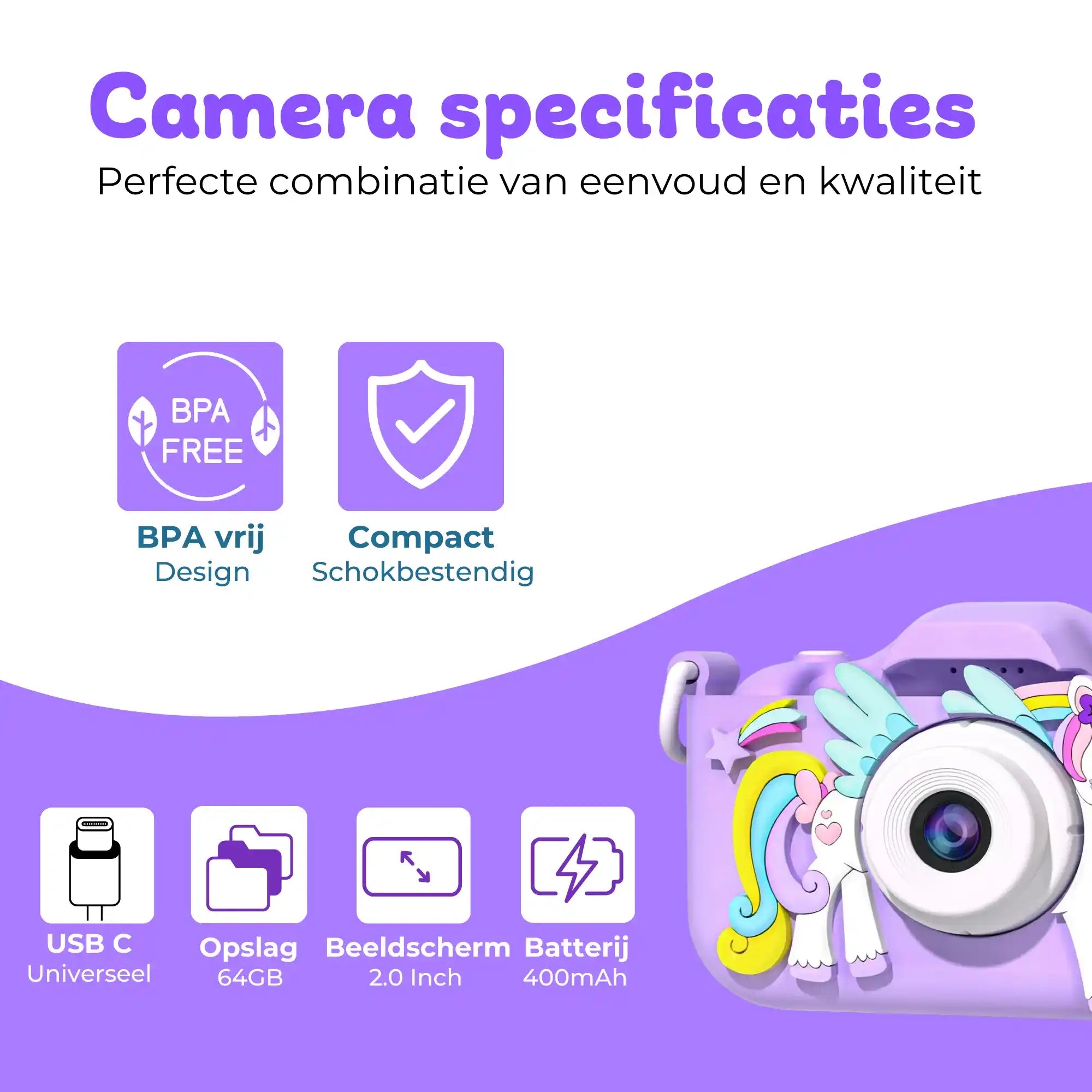paarse fototoestel voor kinderen met 48mp en selfie-modus voor creatieve foto's en selfies